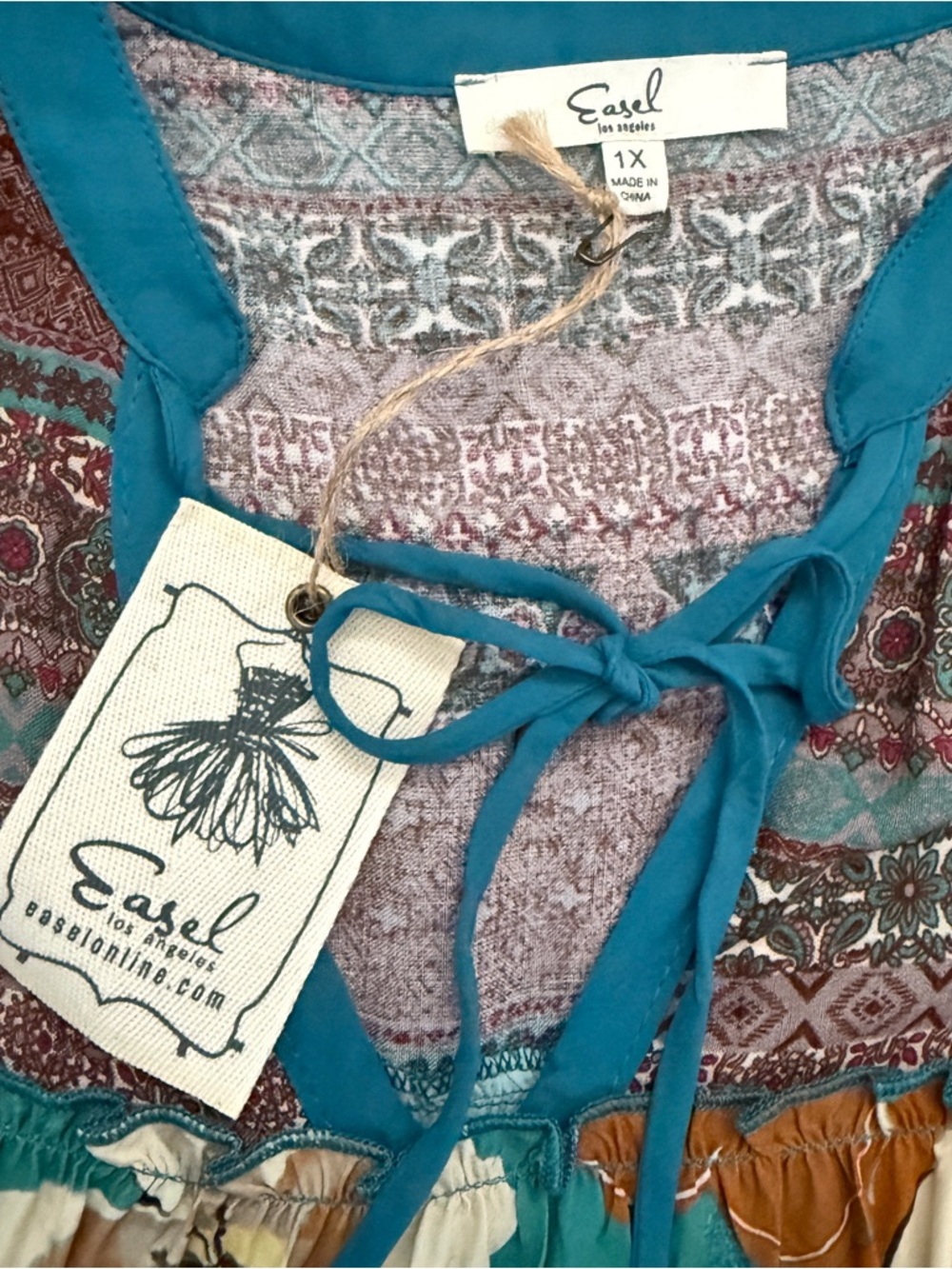 NWT) Easel Boho Floral Western Tunic Dress 1X - Picture 4 of 10